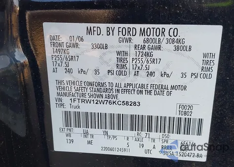 2006 Ford F-150 Xlt z USA, uszkodzony, nr VIN 1FTRW12W76KC58283